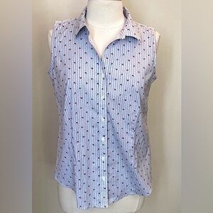 Talbots Blue Pink Striped Palm Tree Print Sleeveless Button Down Tank Top Size 8